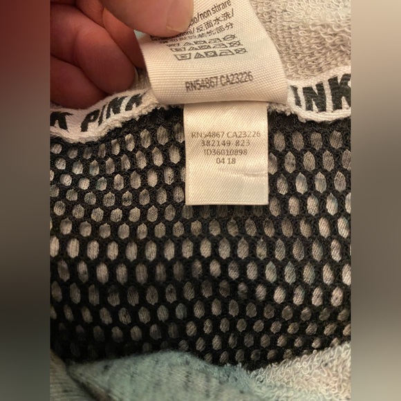 VS PINK FISHNET MESH COLORBLOCK GRAY BLACK HOODIE SWEATSHIRT GOLD SHINE LOGO HTF - Picture 2 of 7